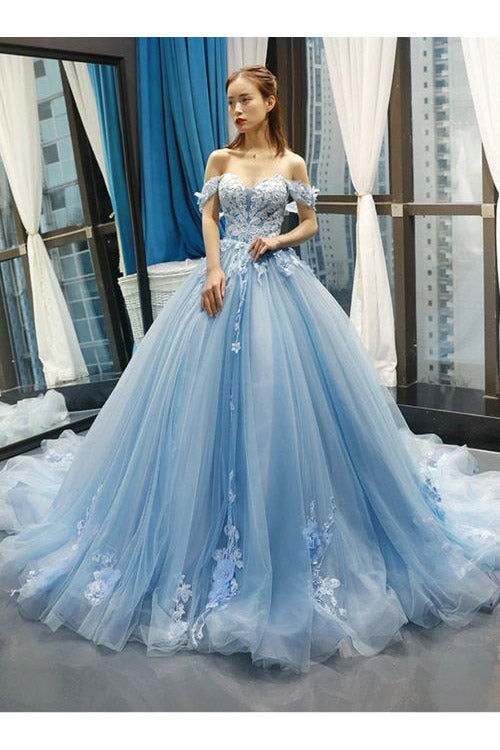 Shoulder Ball Gown Tulle Prom Dress ...